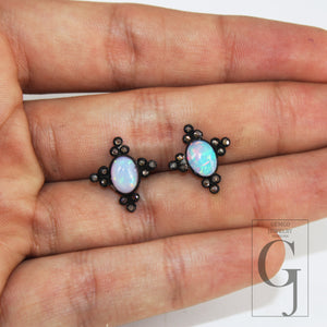 Opal studs earring Pave rosecut diamond 925 sterling silver handmade very beautiful  diamond pave stud earrings