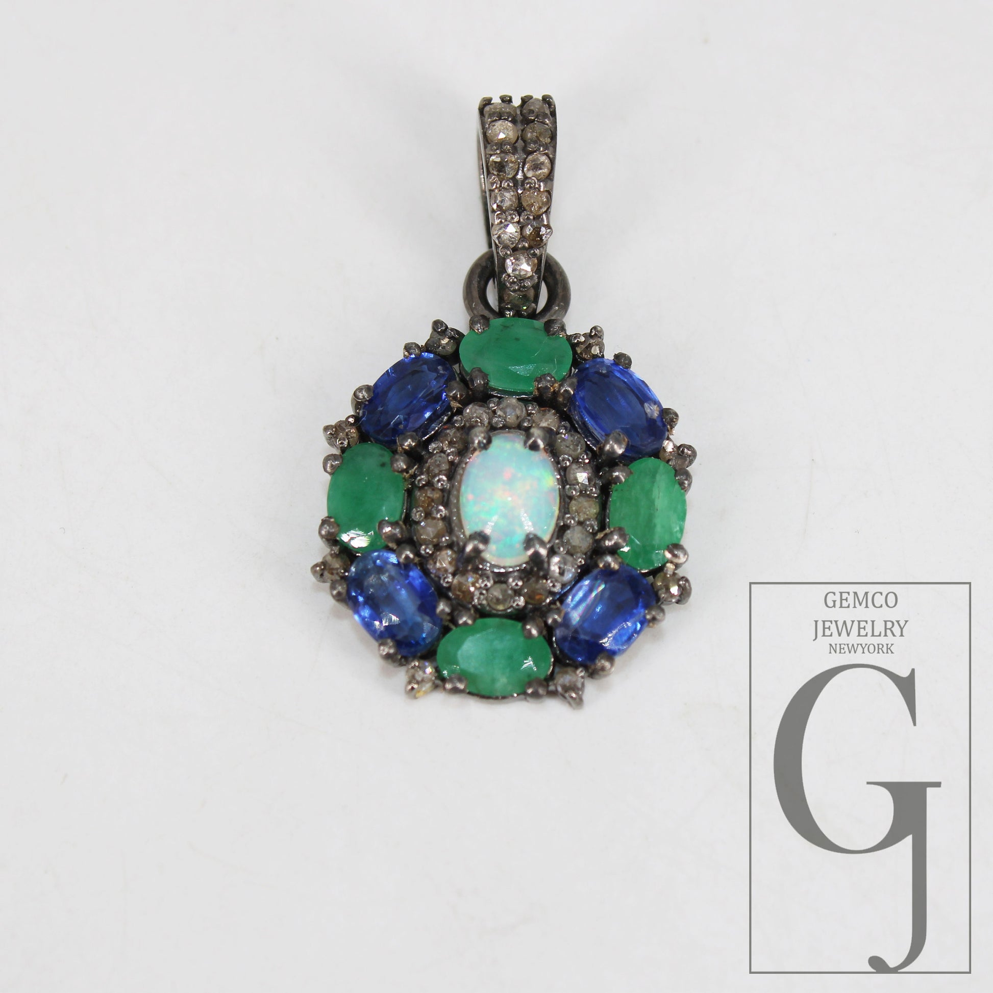 Opal emerald kyanite pendant designer Rosecut pave diamond pendant 925 sterling silver handmade finish diamond charms necklace pendant