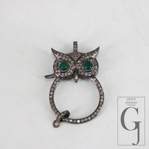 Owl designer clasp Rosecut pave diamond screw design spring clasps 925 sterling silver handmade finish diamond/sapphire/ruby/emerald clasps
