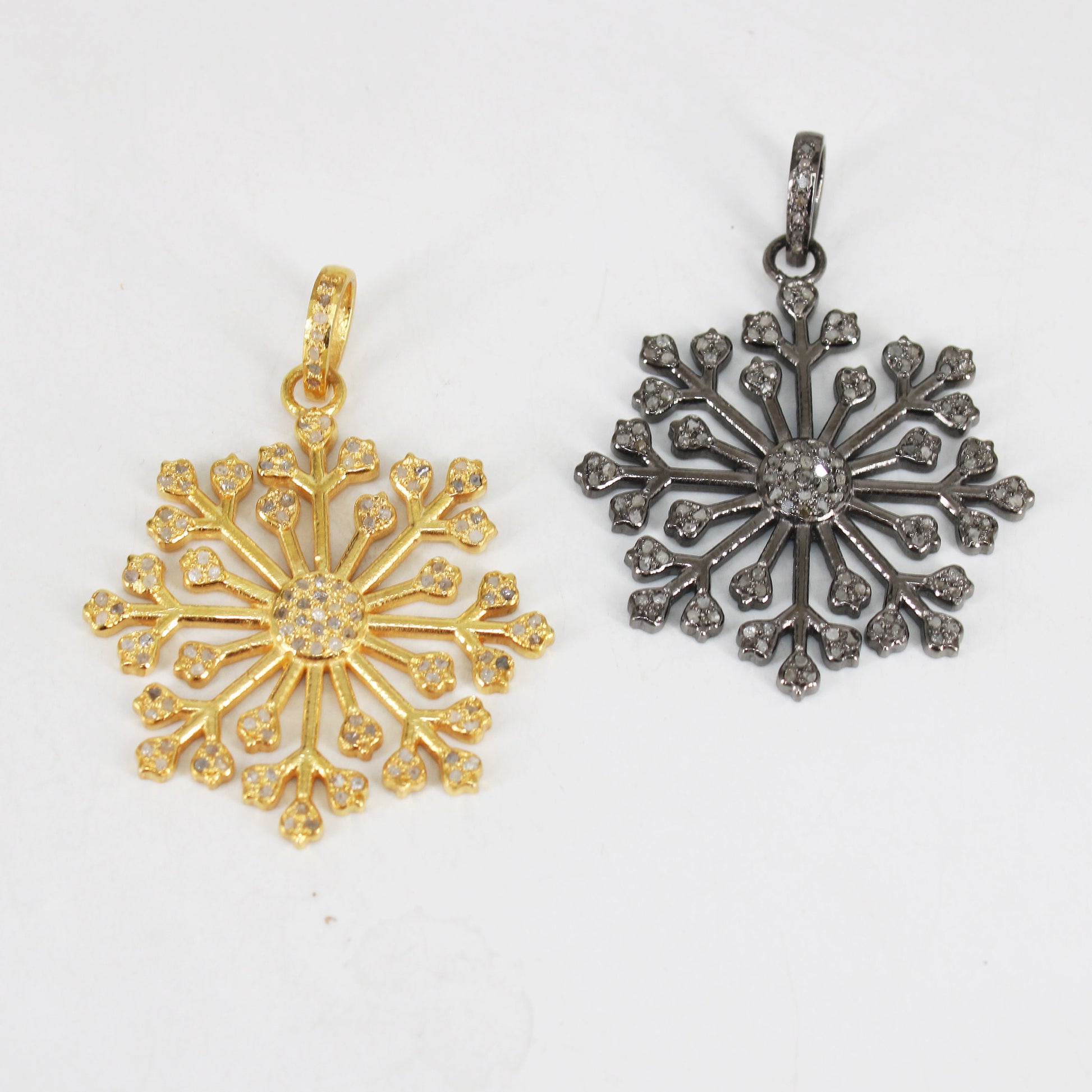 Beautiful Snowflake Designer Pendant Rosecut Pave Diamond Pendant 925 Sterling Silver Handmade Finish Diamond Charms Necklace Pendant