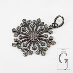 Beautiful Snowflake Designer Pendant Rosecut Pave Diamond Pendant 925 Sterling Silver Handmade Finish Diamond Charms Necklace Pendant