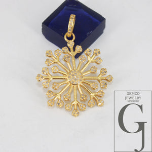 Beautiful Snowflake Designer Pendant Rosecut Pave Diamond Pendant 925 Sterling Silver Handmade Finish Diamond Charms Necklace Pendant