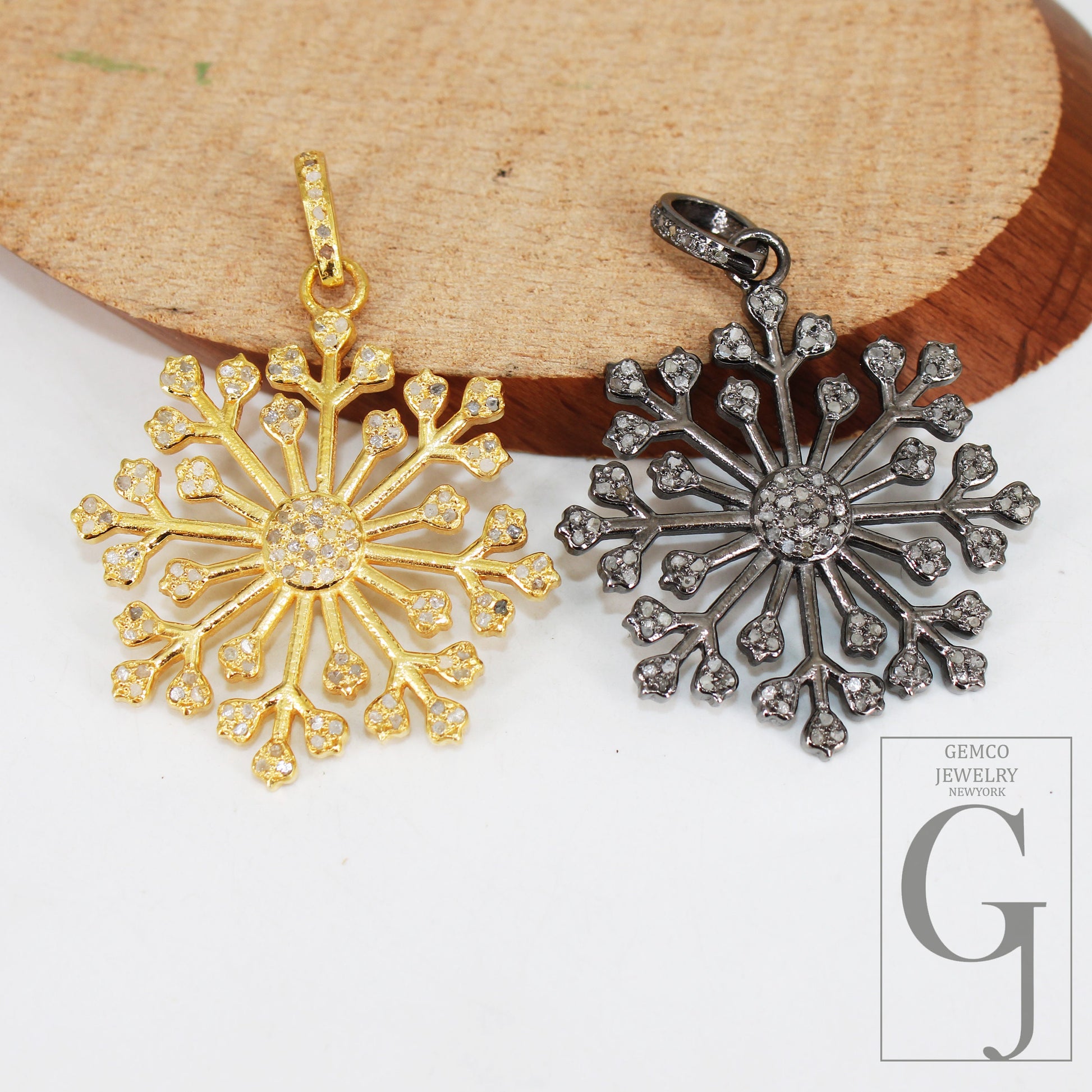 Beautiful Snowflake Designer Pendant Rosecut Pave Diamond Pendant 925 Sterling Silver Handmade Finish Diamond Charms Necklace Pendant