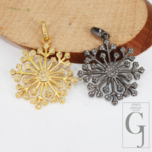 Beautiful Snowflake Designer Pendant Rosecut Pave Diamond Pendant 925 Sterling Silver Handmade Finish Diamond Charms Necklace Pendant