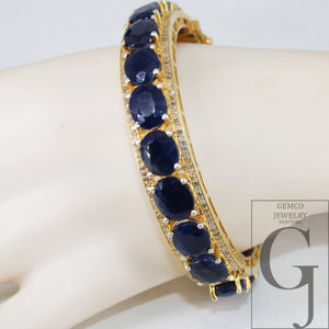 Beautiful 14k gold blue sapphire bangle Rosecut pave diamond bangle bracelet 925 sterling silver handmade finish diamond bangle bracelet