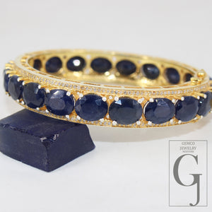 Beautiful 14k gold blue sapphire bangle Rosecut pave diamond bangle bracelet 925 sterling silver handmade finish diamond bangle bracelet