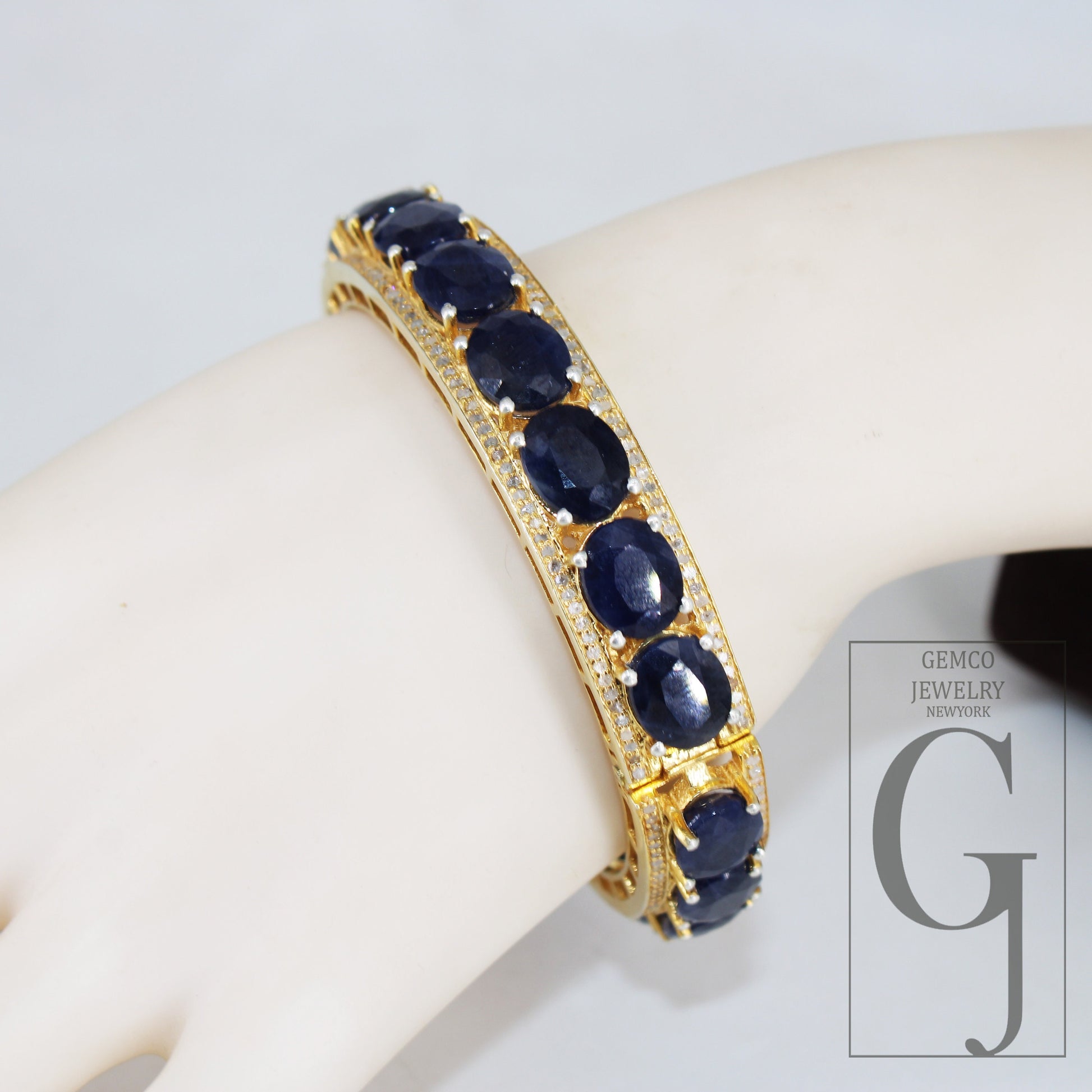 Beautiful 14k gold blue sapphire bangle Rosecut pave diamond bangle bracelet 925 sterling silver handmade finish diamond bangle bracelet