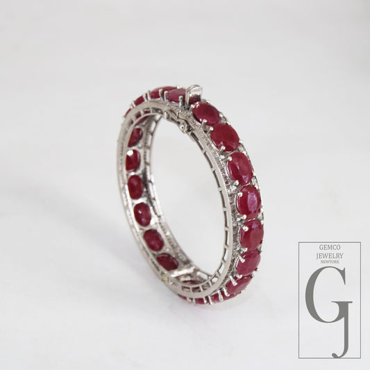 1pc white finish red Ruby bangle Rosecut pave diamond bangle bracelet 925 sterling silver handmade finish diamond bangle bracelet jewelry