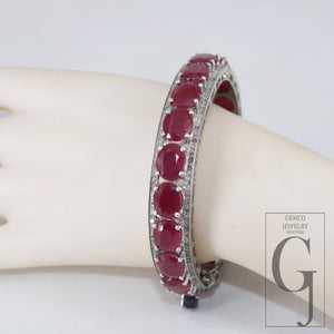 1pc white finish red Ruby bangle Rosecut pave diamond bangle bracelet 925 sterling silver handmade finish diamond bangle bracelet jewelry