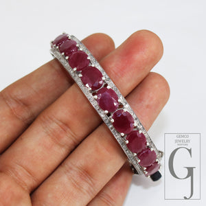 1pc white finish red Ruby bangle Rosecut pave diamond bangle bracelet 925 sterling silver handmade finish diamond bangle bracelet jewelry