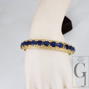 Beautiful 14k gold blue sapphire bangle Rosecut pave diamond bangle bracelet sterling silver handmade finish diamond bangle bracelet jewelry