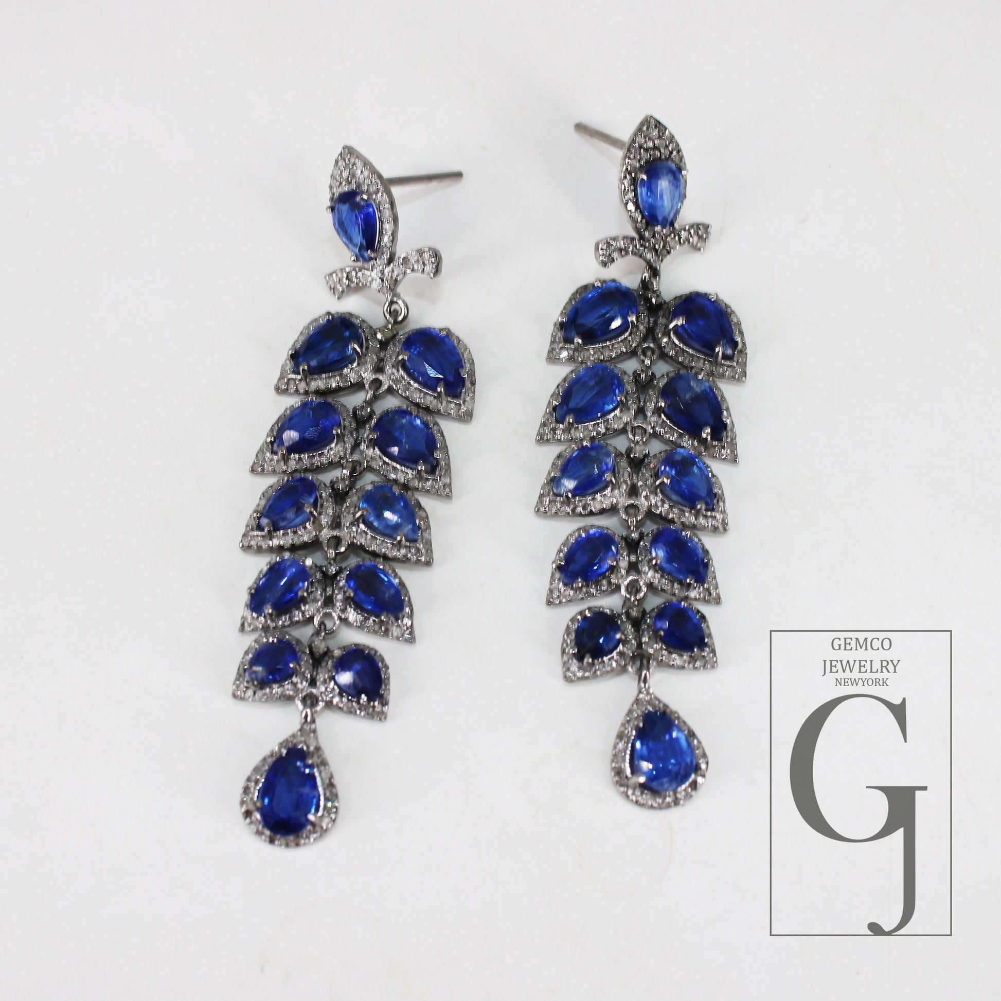 Very Beautiful Kyanite Designer Earring Rosecut Pave Diamond Earrings 925 Sterling Silver Handmade Silver Finish Diamond Kinite Earrings