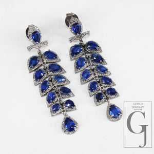 Very Beautiful Kyanite Designer Earring Rosecut Pave Diamond Earrings 925 Sterling Silver Handmade Silver Finish Diamond Kinite Earrings