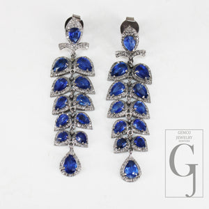 Very Beautiful Kyanite Designer Earring Rosecut Pave Diamond Earrings 925 Sterling Silver Handmade Silver Finish Diamond Kinite Earrings