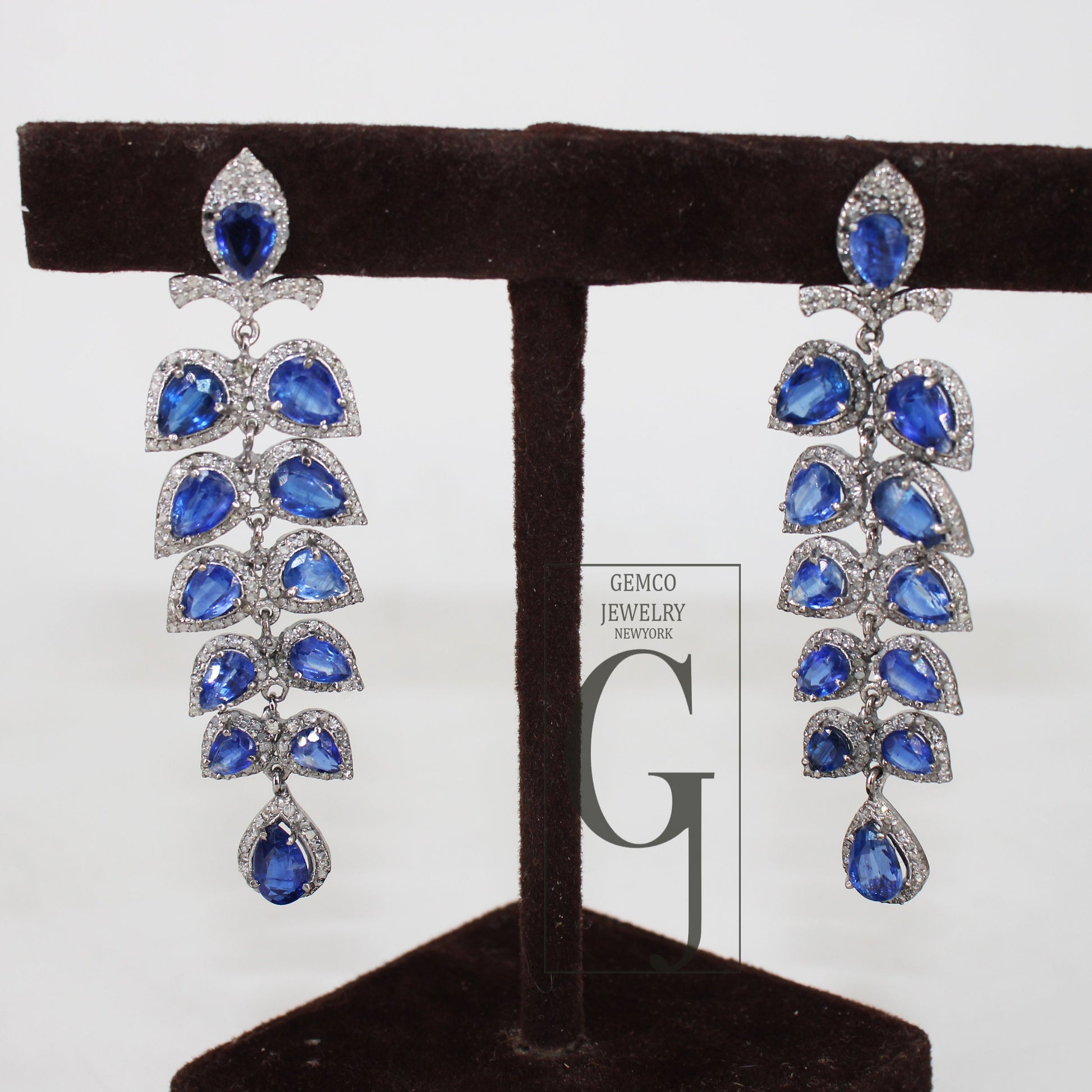 Very Beautiful Kyanite Designer Earring Rosecut Pave Diamond Earrings 925 Sterling Silver Handmade Silver Finish Diamond Kinite Earrings