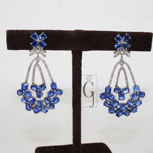 Natural Blue Kyanite Stone With Rosecut Diamond Pave Setting Diamond Earring Designer Sterling Silver Oxidized Earring