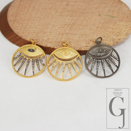14k gold finish evil eye pendant designer Rosecut pave diamond pendant 925 sterling silver handmade finish diamond charms necklace pendant