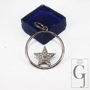 Antique Finish Star Pendant Designer Rosecut Pave Diamond Pendant 925 Sterling Silver Handmade Finish Diamond Charms Necklace Pendant