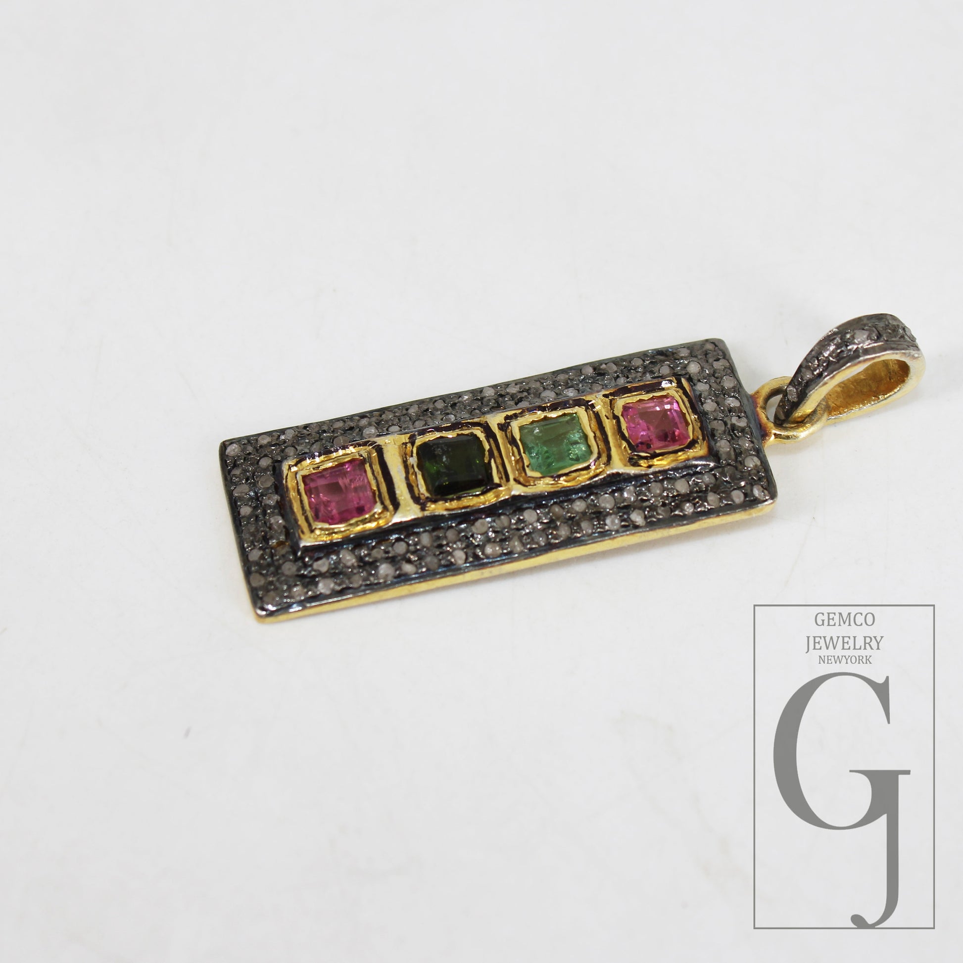 Beautiful multi tourmaline pendant designer Rosecut pave diamond pendant 925 sterling silver handmade finish diamond charms necklace pendant