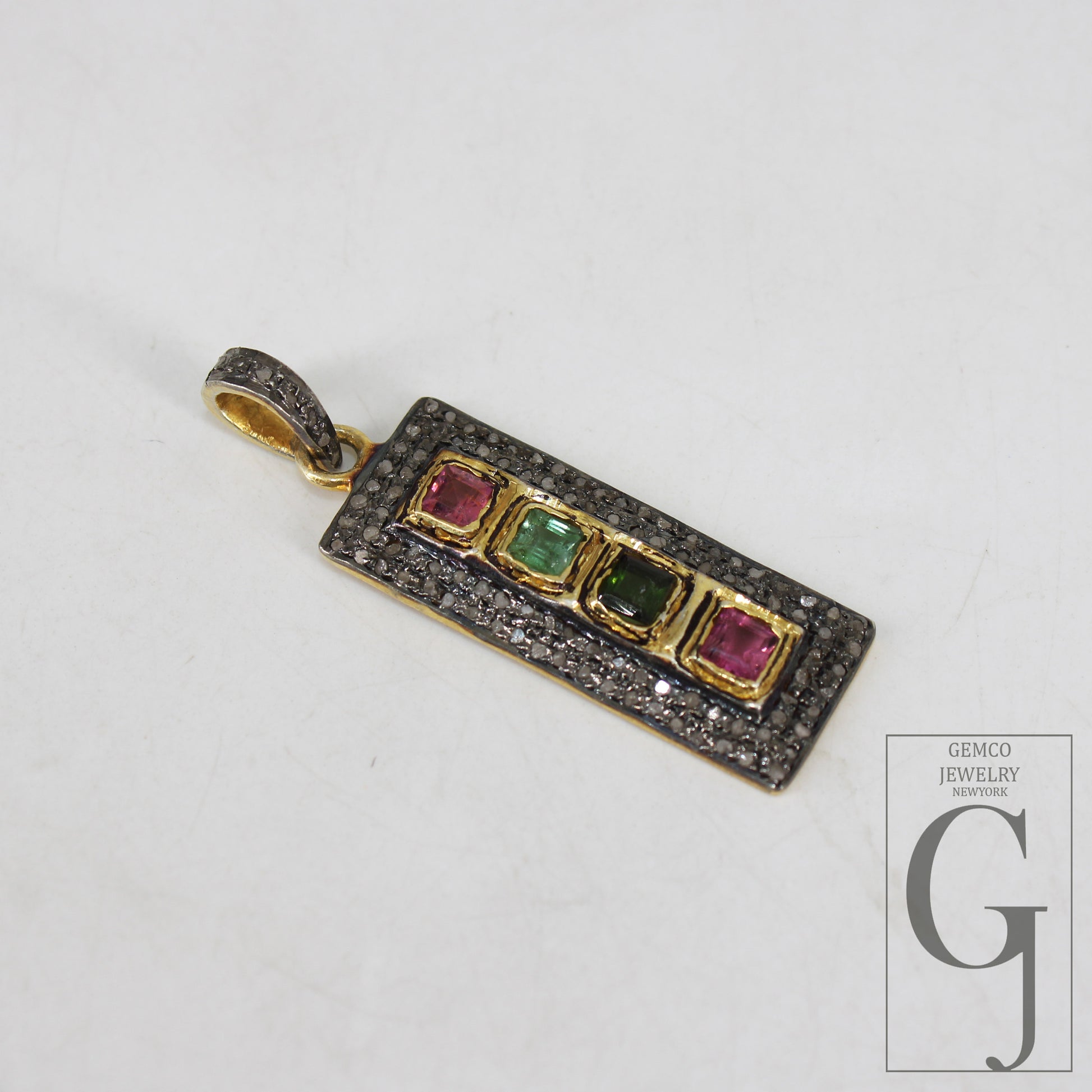 Beautiful multi tourmaline pendant designer Rosecut pave diamond pendant 925 sterling silver handmade finish diamond charms necklace pendant