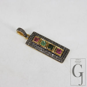 Beautiful multi tourmaline pendant designer Rosecut pave diamond pendant 925 sterling silver handmade finish diamond charms necklace pendant