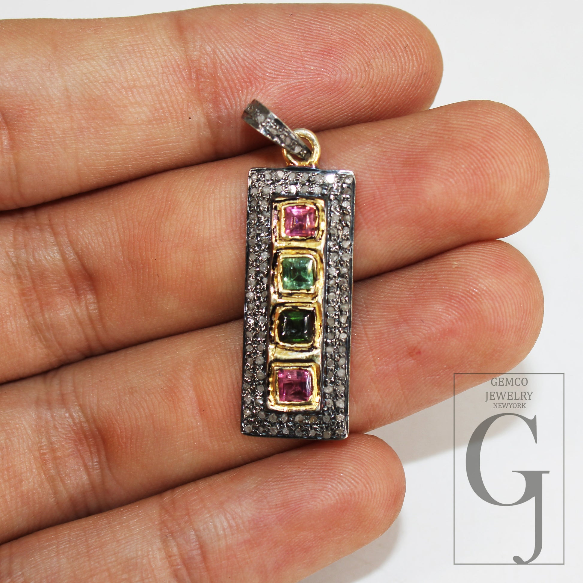Beautiful multi tourmaline pendant designer Rosecut pave diamond pendant 925 sterling silver handmade finish diamond charms necklace pendant