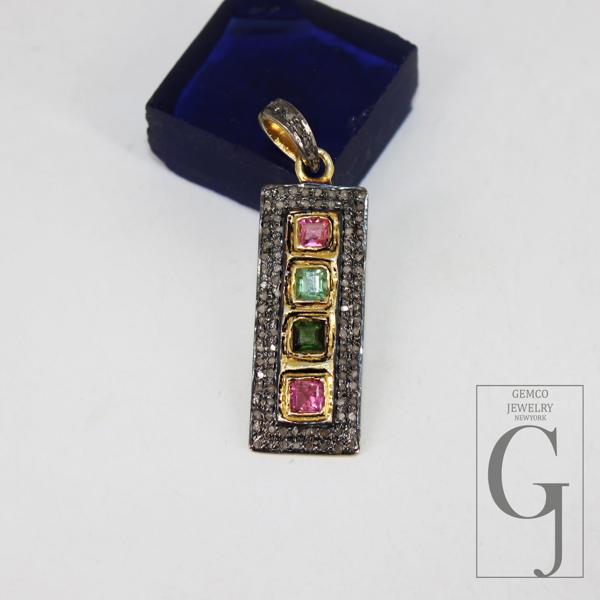 Beautiful multi tourmaline pendant designer Rosecut pave diamond pendant 925 sterling silver handmade finish diamond charms necklace pendant