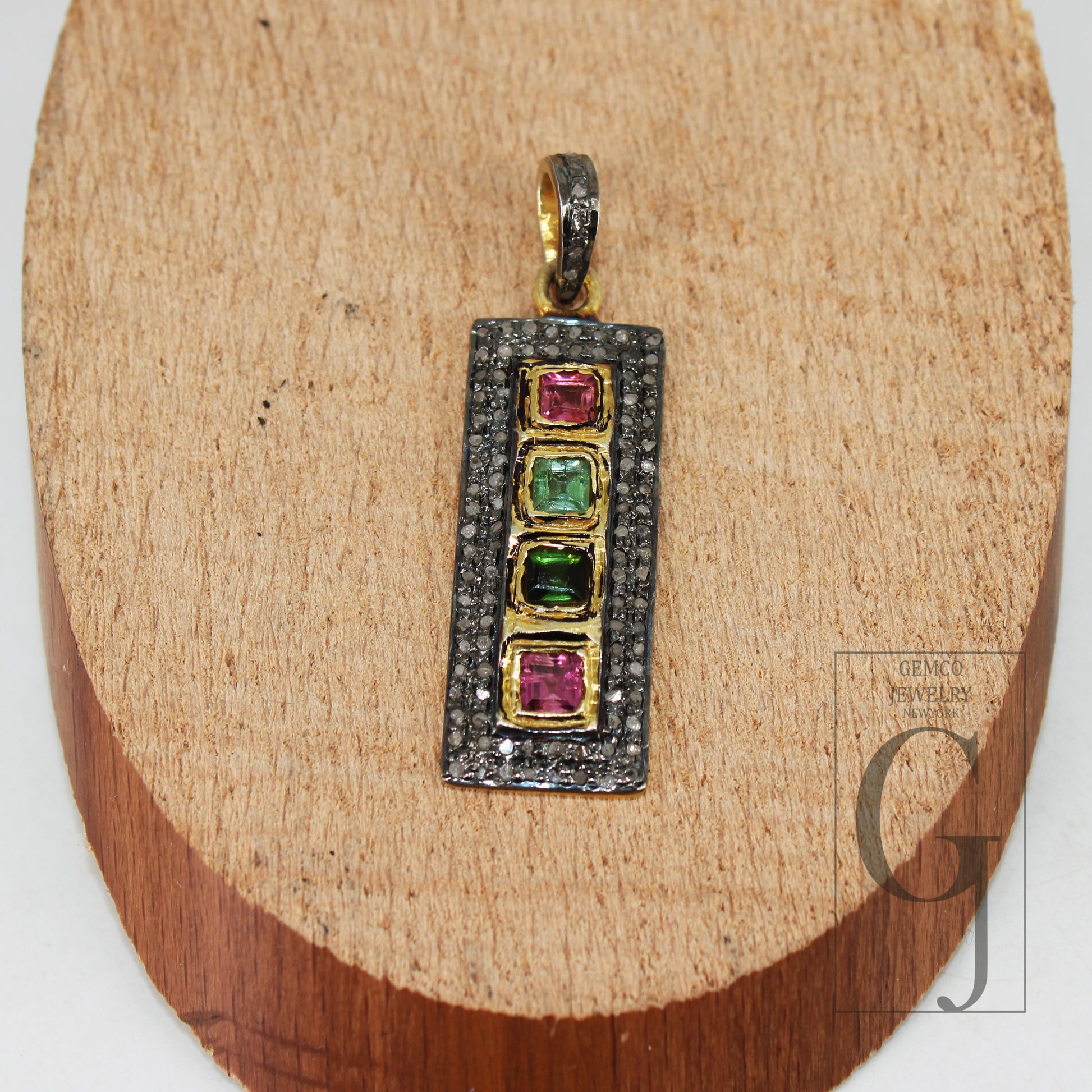 Beautiful multi tourmaline pendant designer Rosecut pave diamond pendant 925 sterling silver handmade finish diamond charms necklace pendant