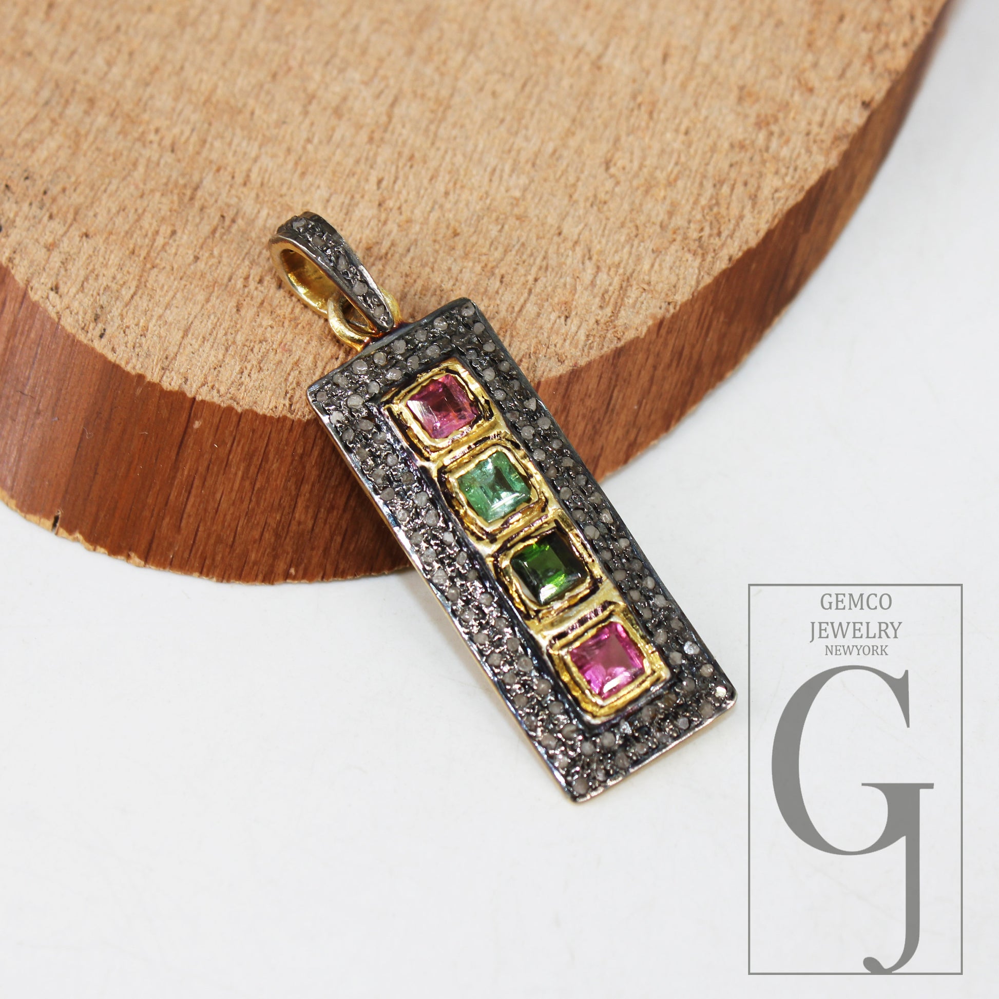 Beautiful multi tourmaline pendant designer Rosecut pave diamond pendant 925 sterling silver handmade finish diamond charms necklace pendant