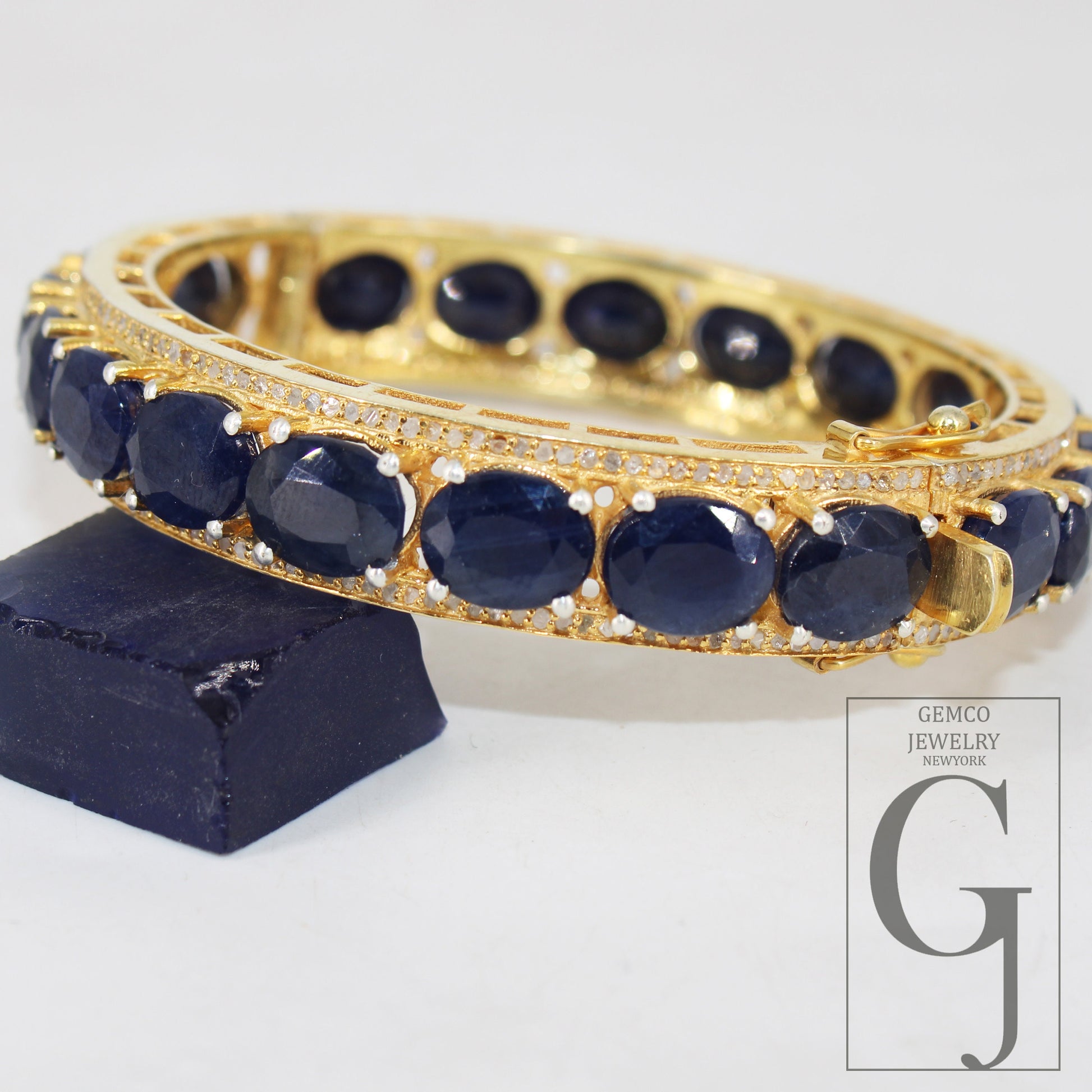 Beautiful 14k gold blue sapphire bangle Rosecut pave diamond bangle bracelet 925 sterling silver handmade finish diamond bangle bracelet