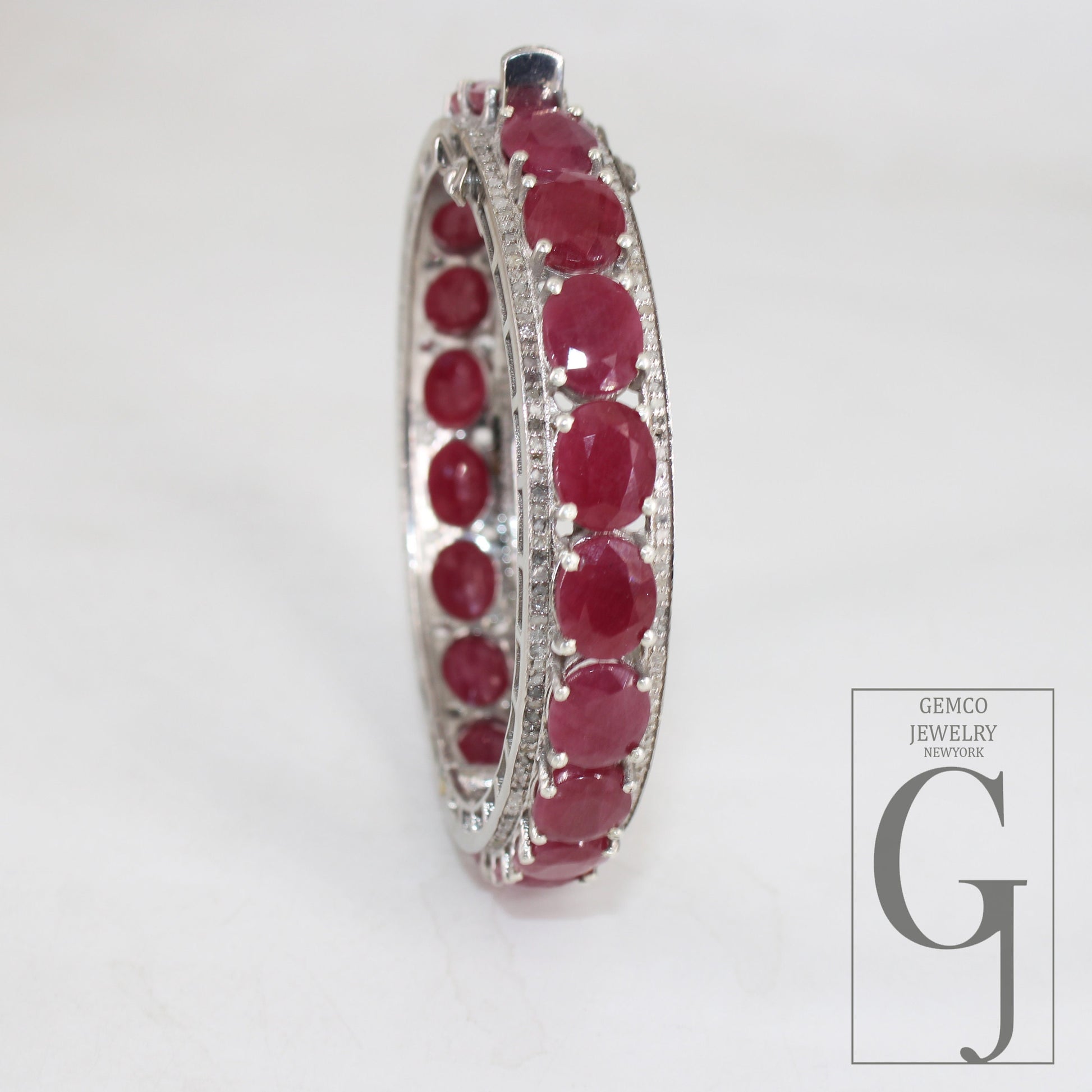 1pc white finish red Ruby bangle Rosecut pave diamond bangle bracelet 925 sterling silver handmade finish diamond bangle bracelet jewelry