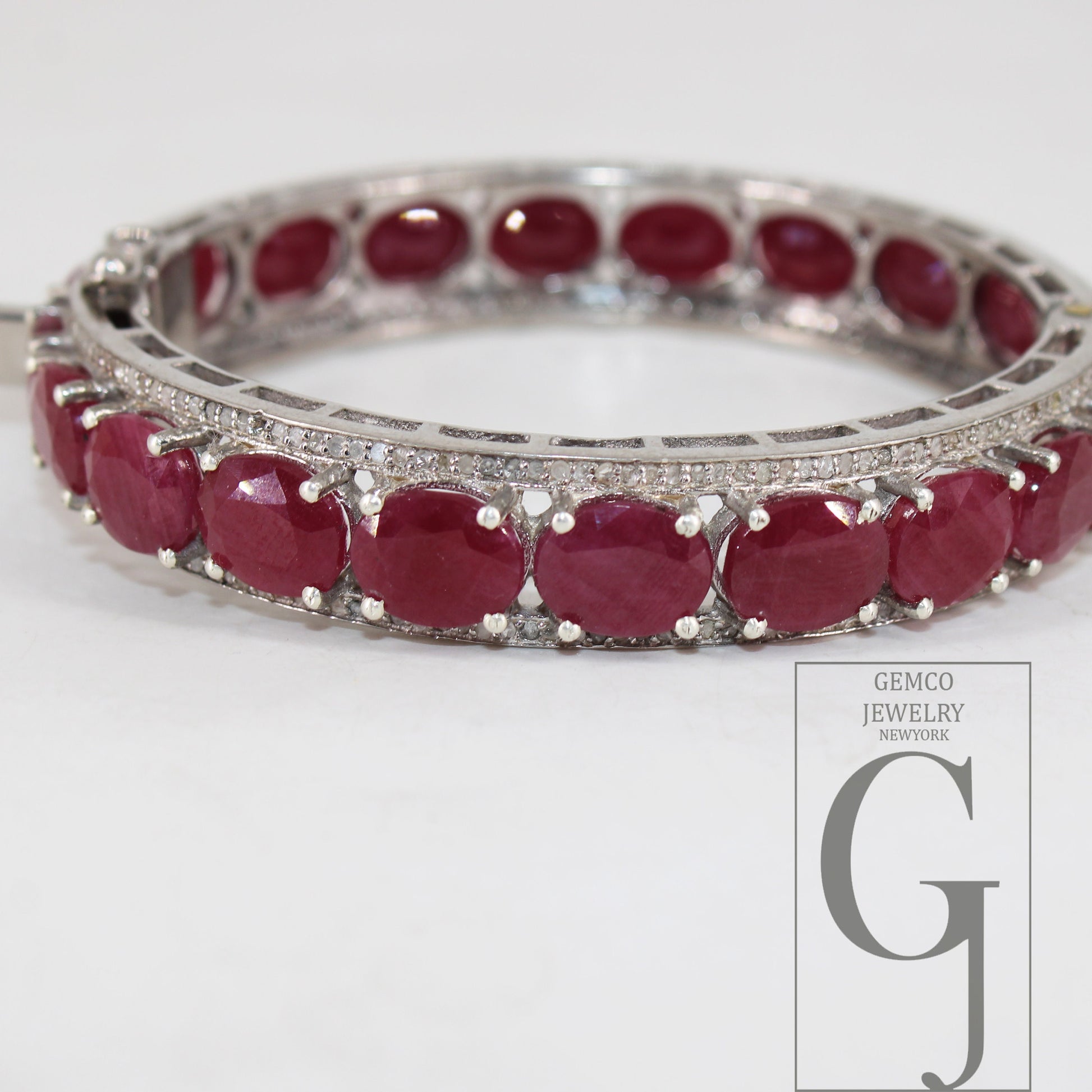 1pc white finish red Ruby bangle Rosecut pave diamond bangle bracelet 925 sterling silver handmade finish diamond bangle bracelet jewelry