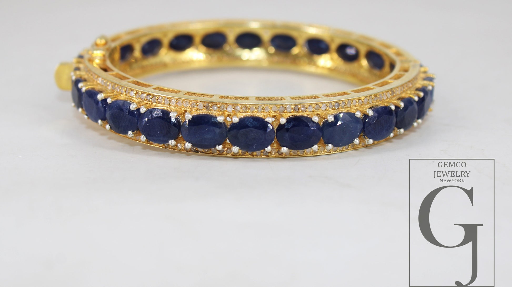 Beautiful 14k gold blue sapphire bangle Rosecut pave diamond bangle bracelet sterling silver handmade finish diamond bangle bracelet jewelry