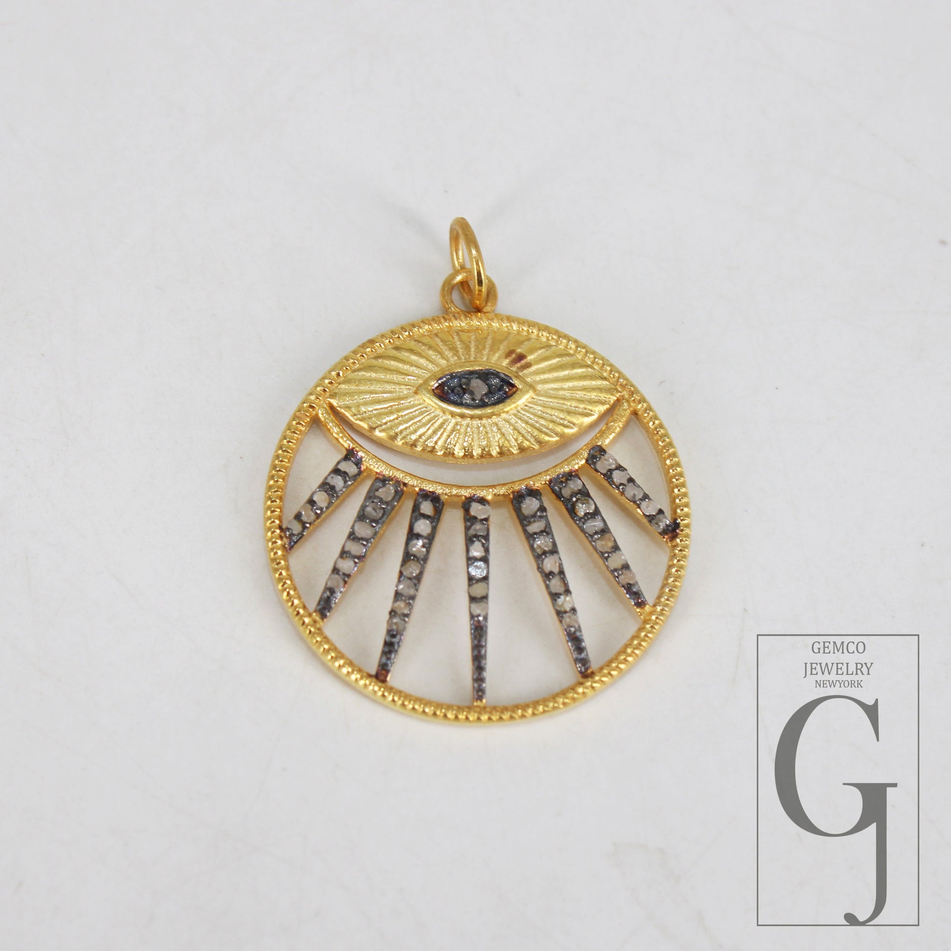 14k gold finish evil eye pendant designer Rosecut pave diamond pendant 925 sterling silver handmade finish diamond charms necklace pendant
