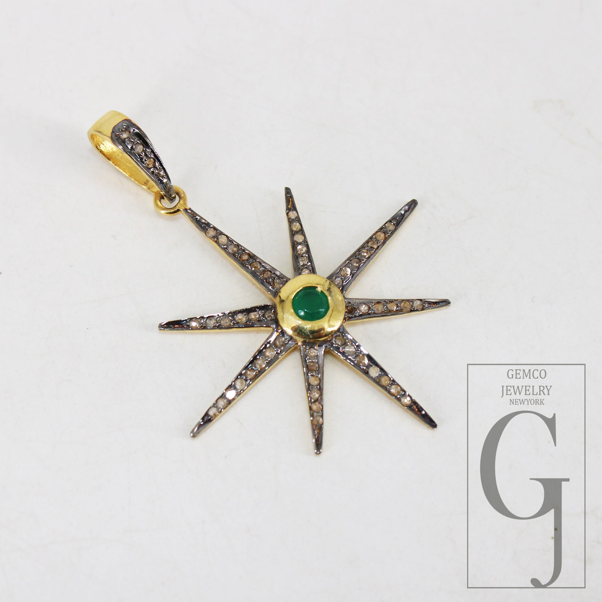 Starburst emerald pendant Pave diamond rosecut pendant 925 sterling silver pendant handmade pendant Diamond Star Rose Cut Charm pendant