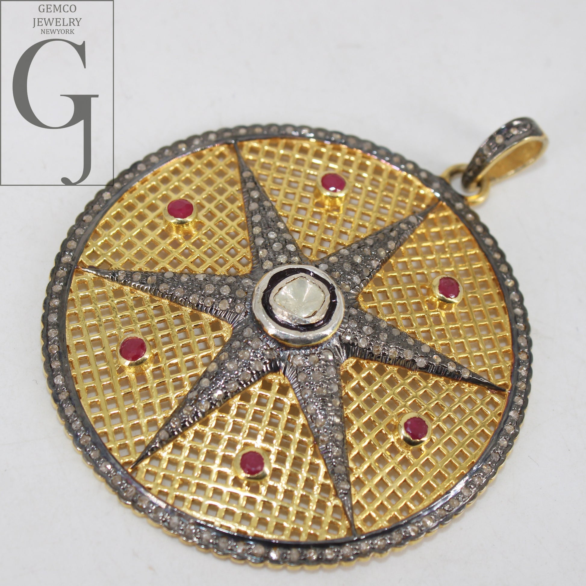 Starburst Ruby Red Pendant Pave Diamond Rosecut Pendant 925 Sterling Silver Pendant Handmade Pendant Diamond Star Rose Cut Charm Pendant