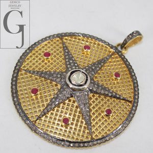 Starburst Ruby Red Pendant Pave Diamond Rosecut Pendant 925 Sterling Silver Pendant Handmade Pendant Diamond Star Rose Cut Charm Pendant