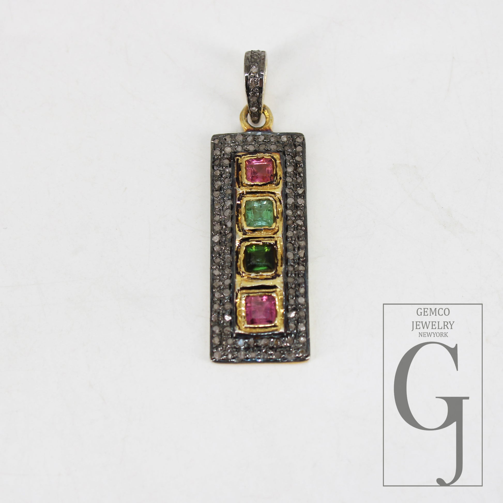 Beautiful multi tourmaline pendant designer Rosecut pave diamond pendant 925 sterling silver handmade finish diamond charms necklace pendant