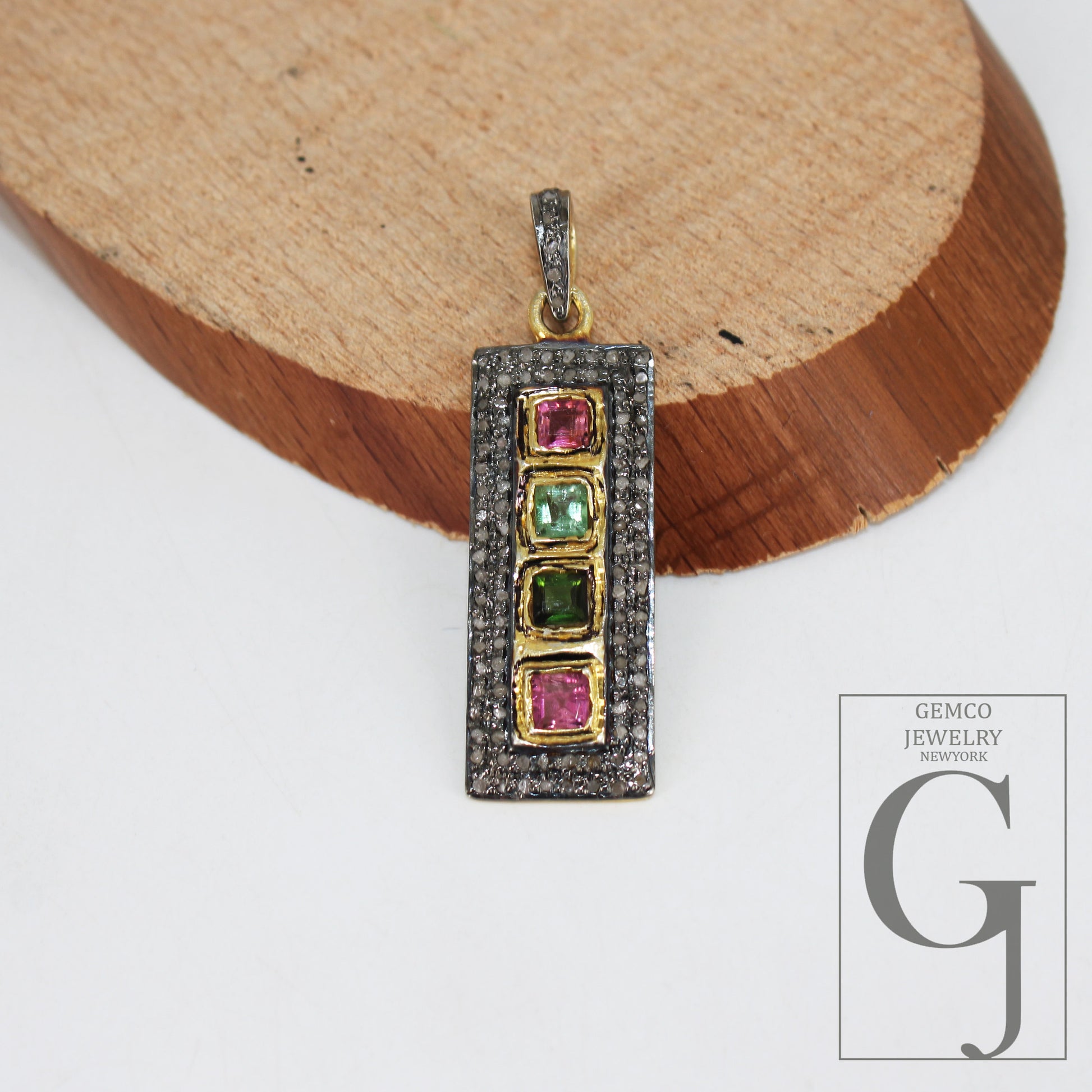 Beautiful multi tourmaline pendant designer Rosecut pave diamond pendant 925 sterling silver handmade finish diamond charms necklace pendant