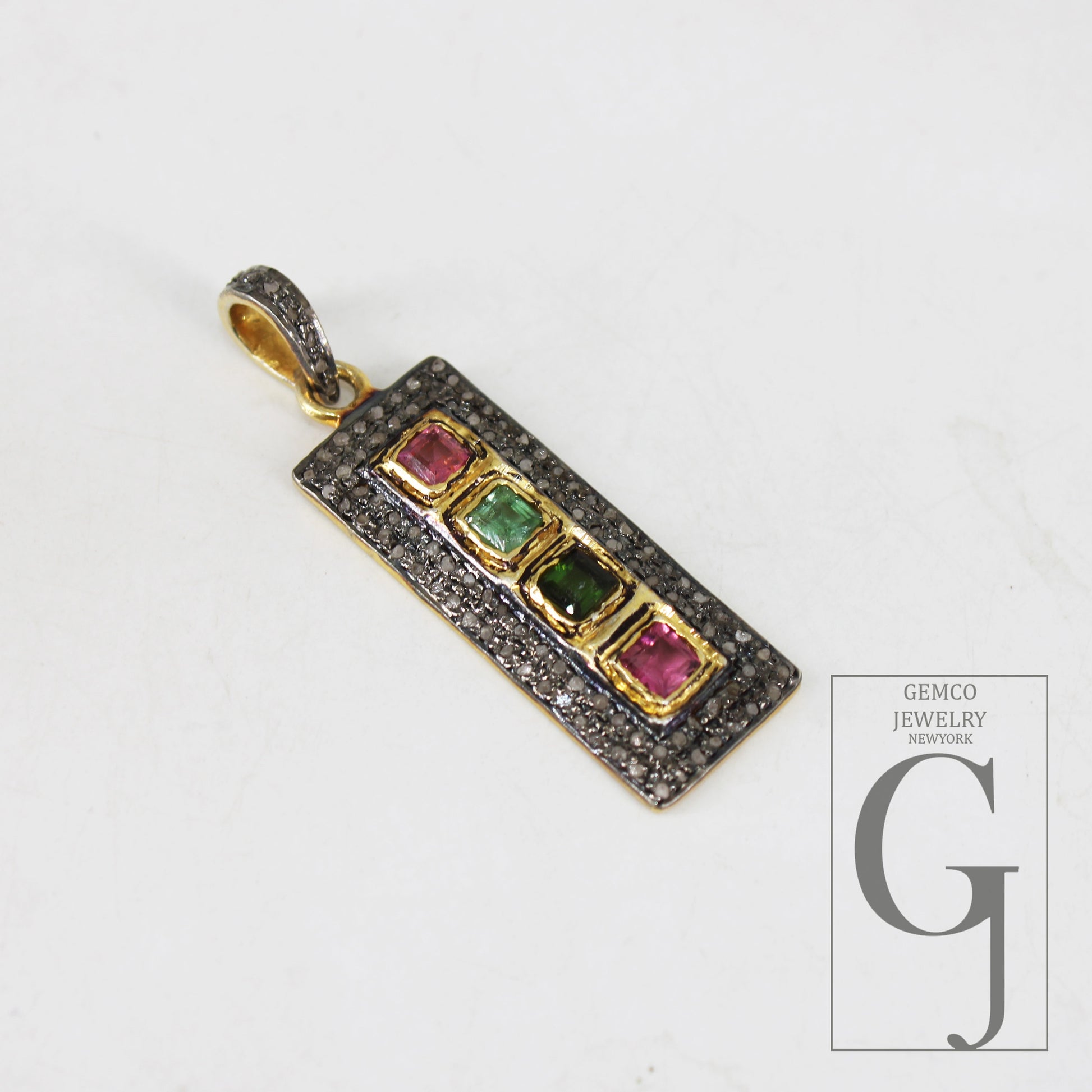 Beautiful multi tourmaline pendant designer Rosecut pave diamond pendant 925 sterling silver handmade finish diamond charms necklace pendant