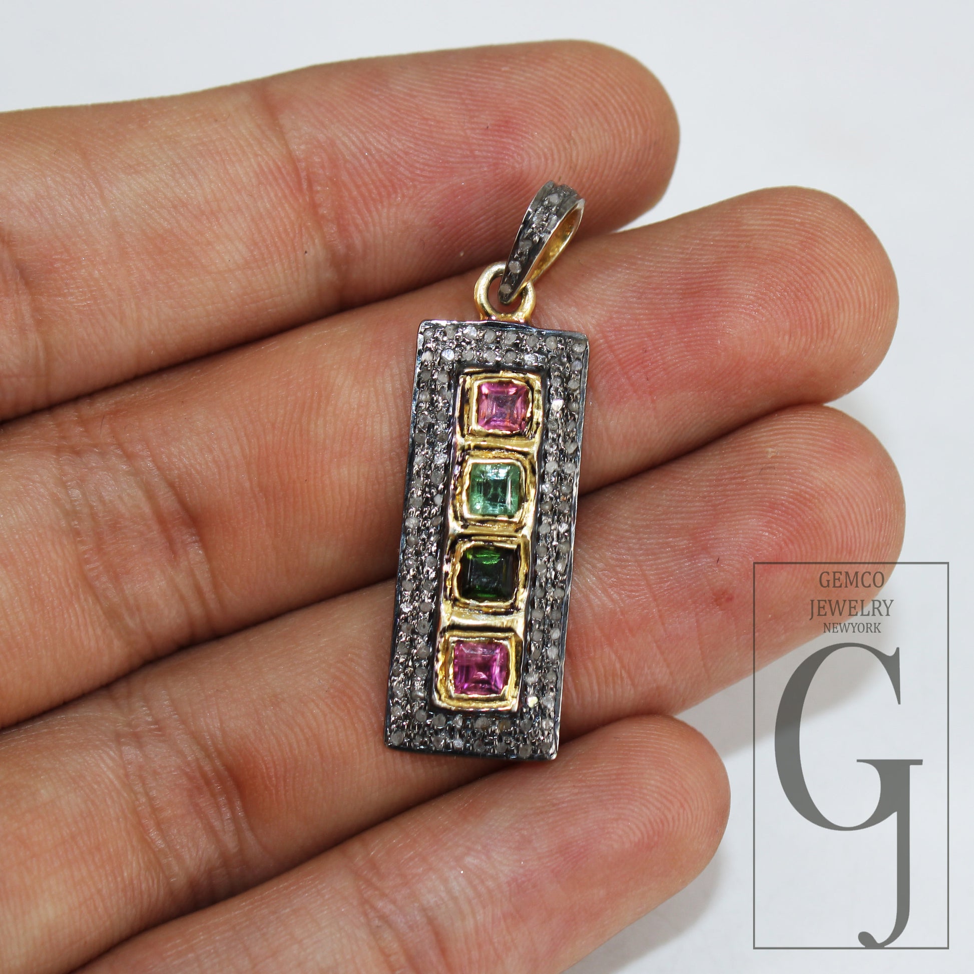 Beautiful multi tourmaline pendant designer Rosecut pave diamond pendant 925 sterling silver handmade finish diamond charms necklace pendant