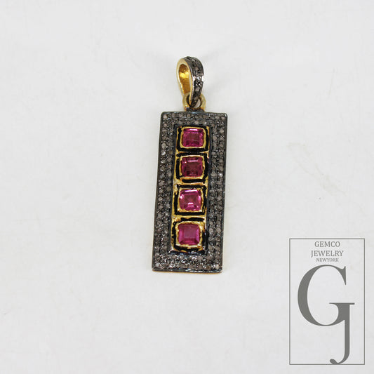 Beautiful Pink Tourmaline Pendant Designer Rosecut Pave Diamond Pendant 925 Sterling Silver Handmade Finish Diamond Charms Cecklace Pendant