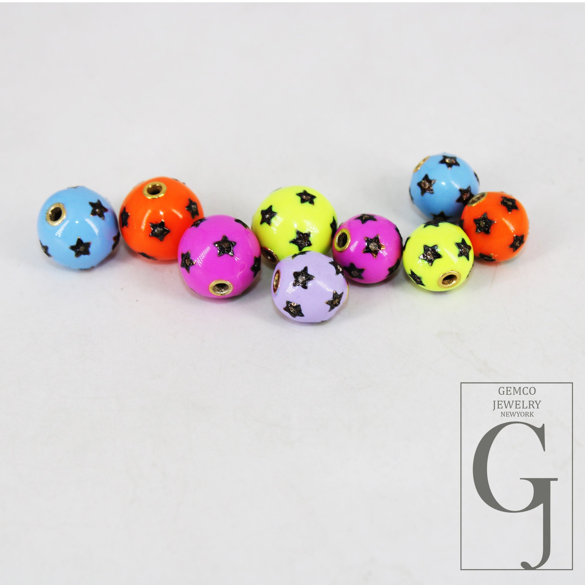 12mm 8mm 6mm size Enameling Designer Star Beads Rosecut Pave Diamond Bead 925 Sterling Silver Handmade Finish Enameling Beads Diamond Bead