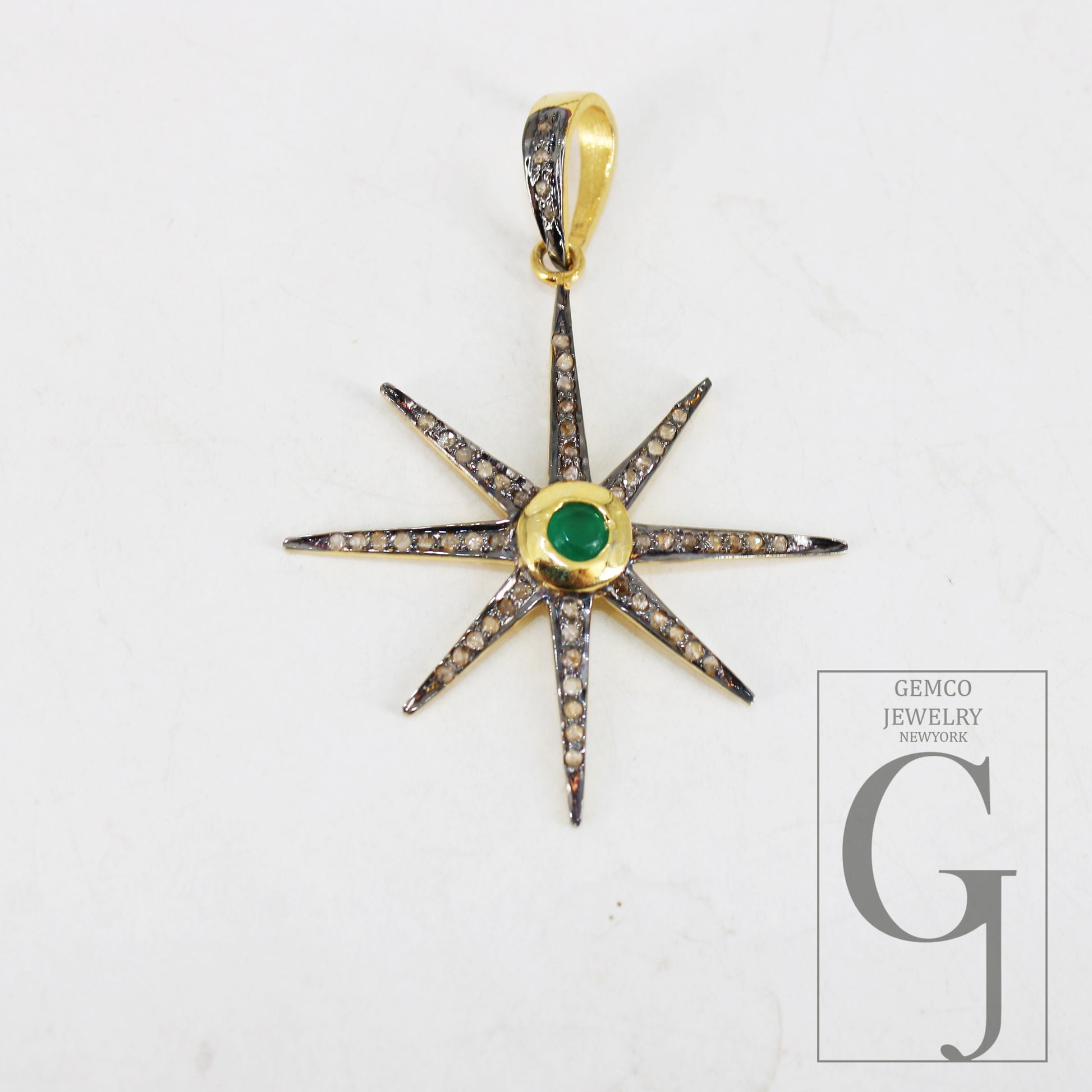 Starburst emerald pendant Pave diamond rosecut pendant 925 sterling silver pendant handmade pendant Diamond Star Rose Cut Charm pendant
