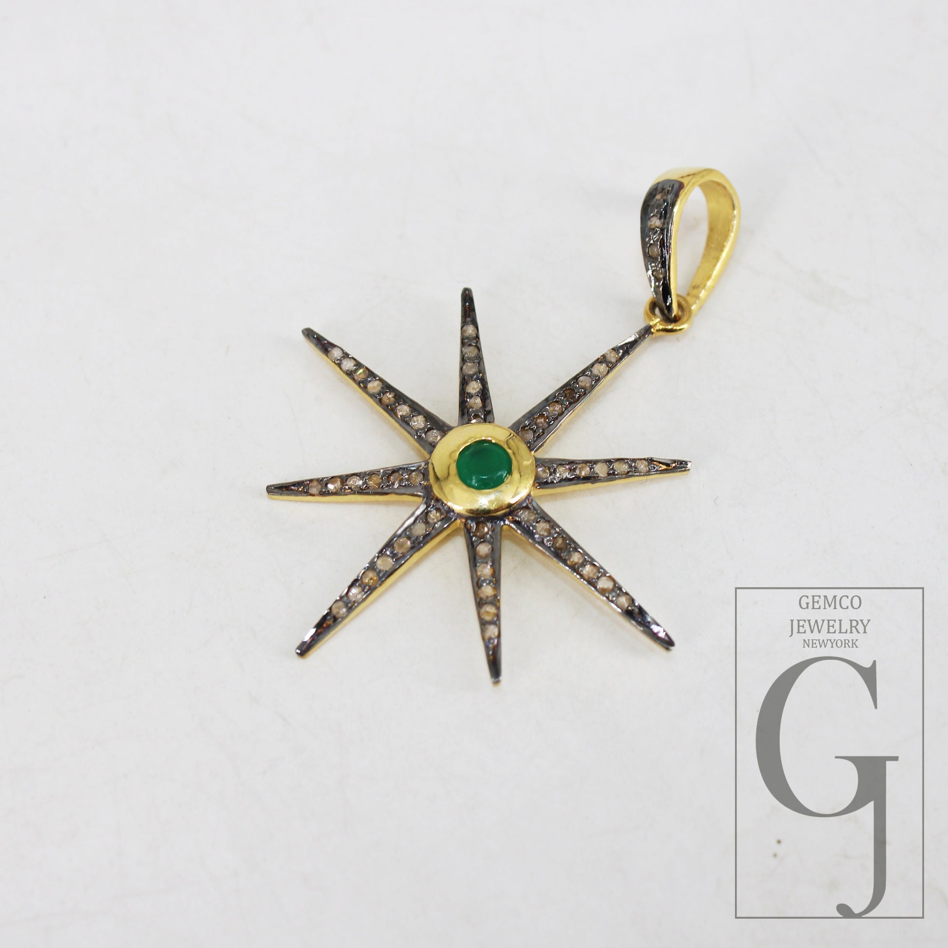 Starburst emerald pendant Pave diamond rosecut pendant 925 sterling silver pendant handmade pendant Diamond Star Rose Cut Charm pendant