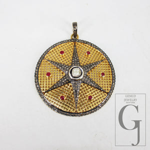 Starburst Ruby Red Pendant Pave Diamond Rosecut Pendant 925 Sterling Silver Pendant Handmade Pendant Diamond Star Rose Cut Charm Pendant