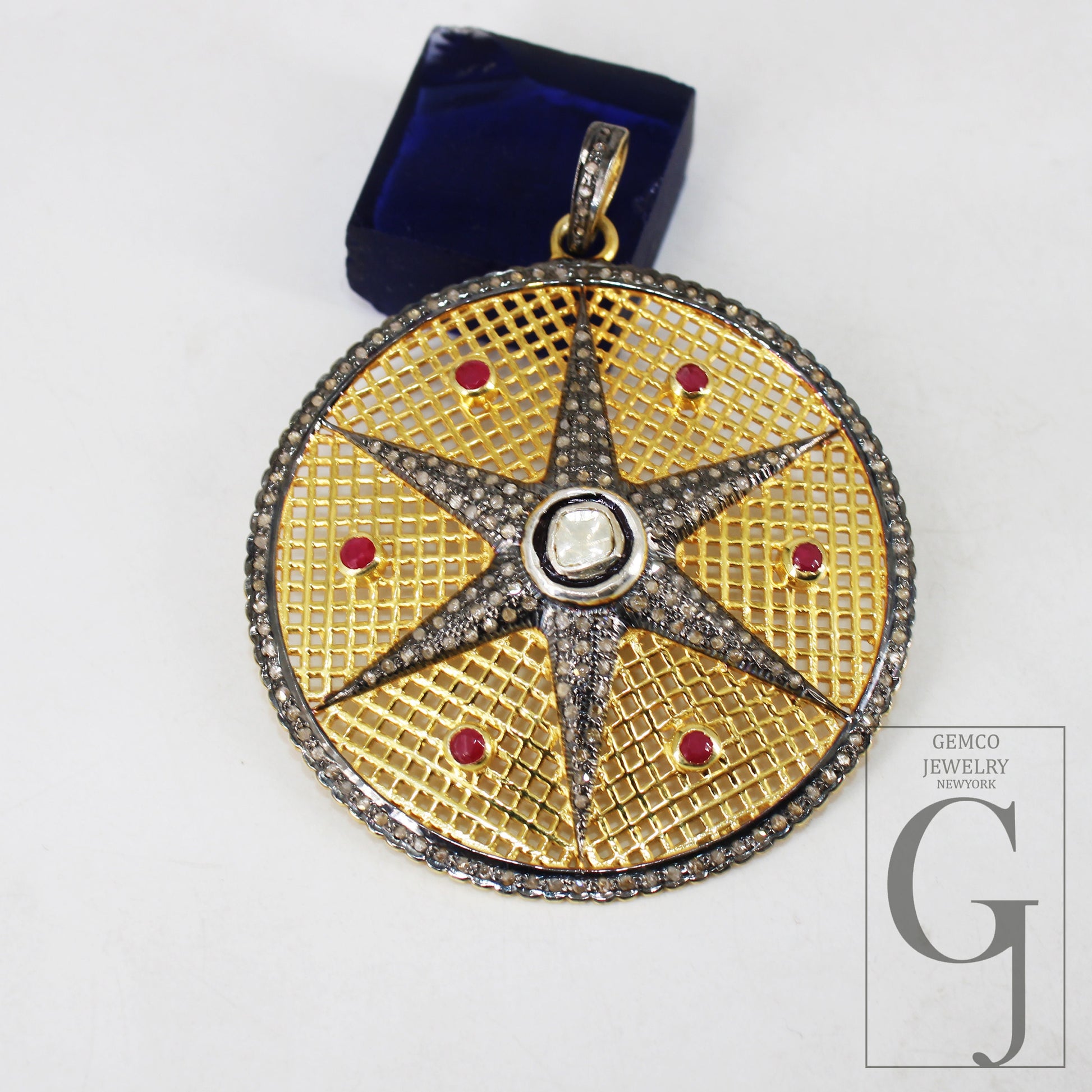 Starburst Ruby Red Pendant Pave Diamond Rosecut Pendant 925 Sterling Silver Pendant Handmade Pendant Diamond Star Rose Cut Charm Pendant