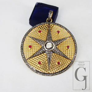 Starburst Ruby Red Pendant Pave Diamond Rosecut Pendant 925 Sterling Silver Pendant Handmade Pendant Diamond Star Rose Cut Charm Pendant