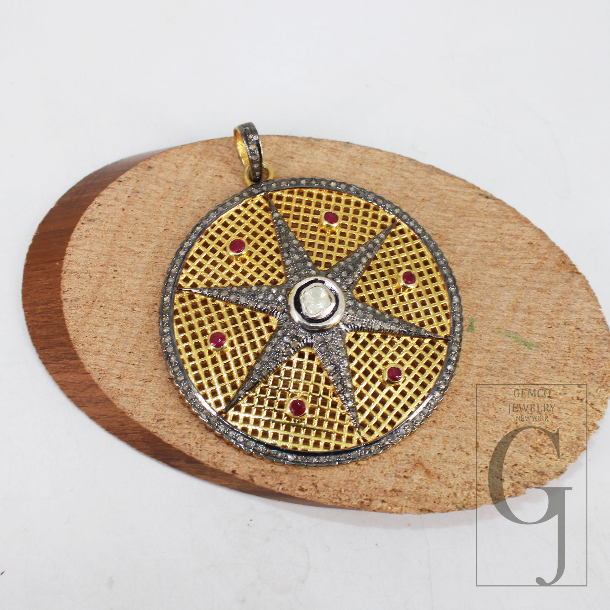 Starburst Ruby Red Pendant Pave Diamond Rosecut Pendant 925 Sterling Silver Pendant Handmade Pendant Diamond Star Rose Cut Charm Pendant