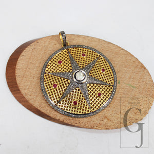 Starburst Ruby Red Pendant Pave Diamond Rosecut Pendant 925 Sterling Silver Pendant Handmade Pendant Diamond Star Rose Cut Charm Pendant